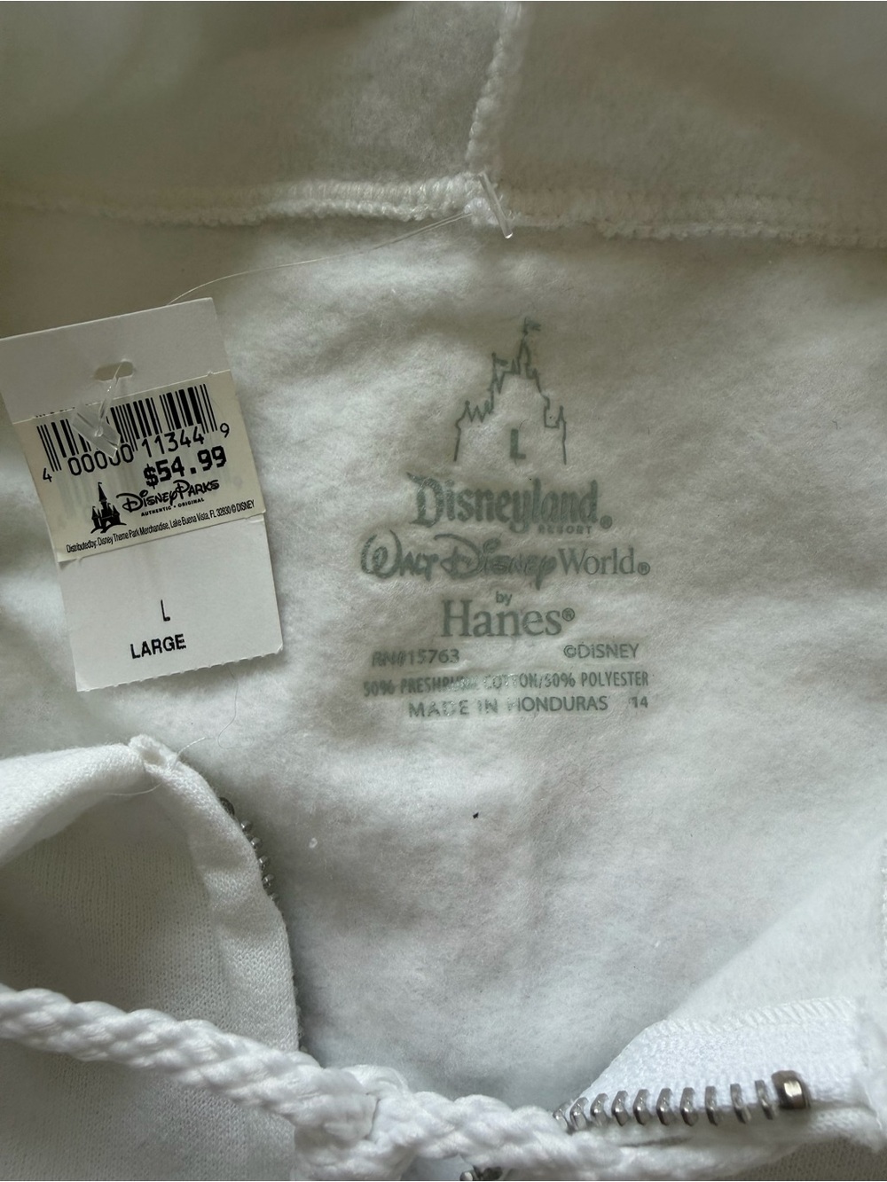 Disneyland White Zip-Up Hoodie with Gold & Teal Boardwalk Resort Logo - Picture 7 of 7
